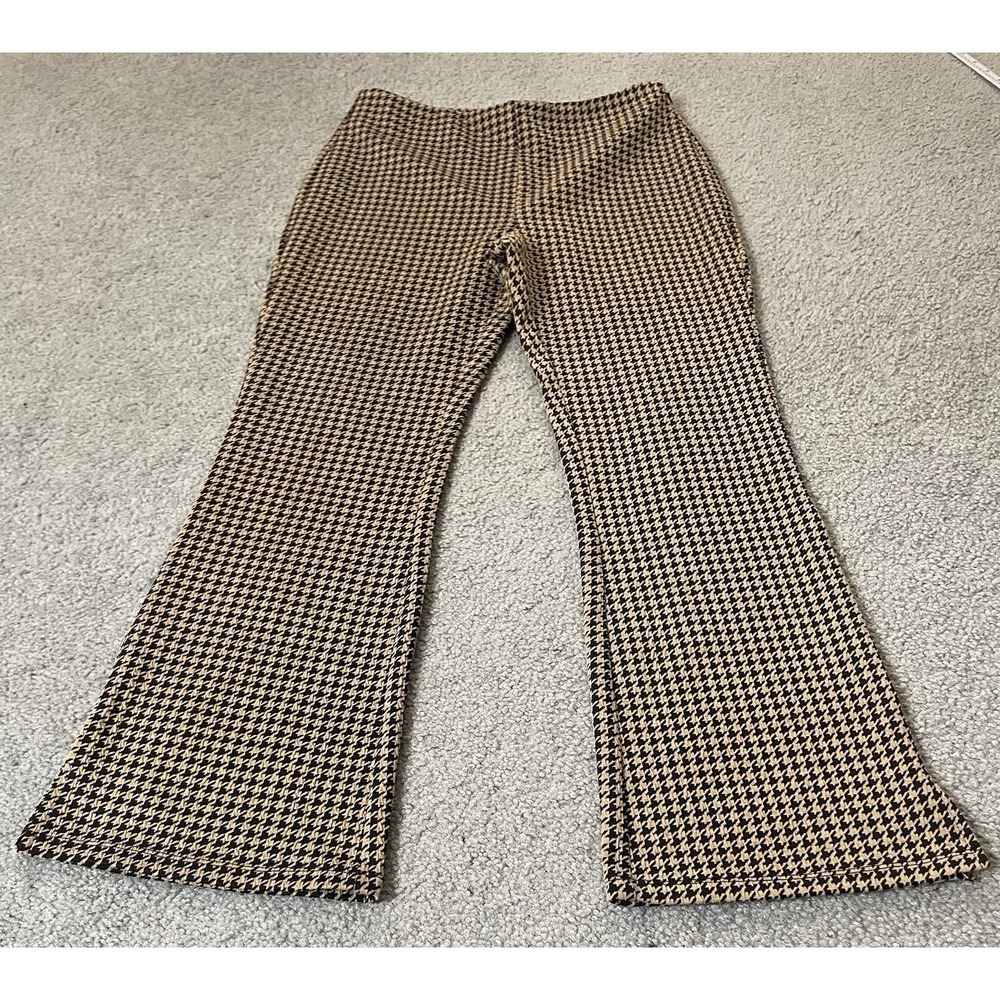 Francescas Bootcut Pull On Pants Women's M Beige Houndstooth Preppy Hippie Boho